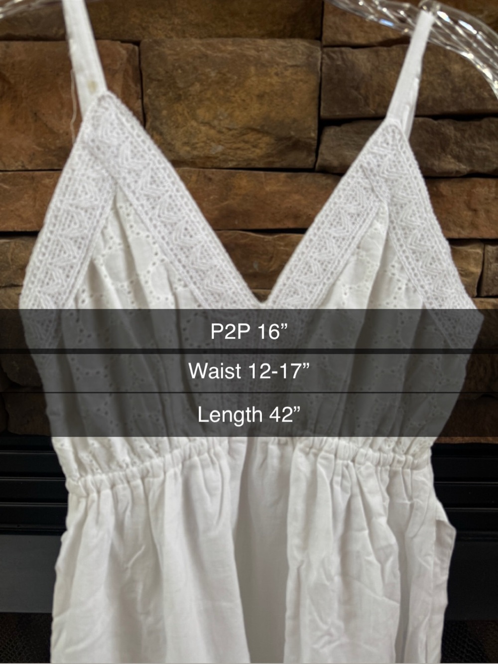 White V-Neck Spaghetti Strap Lace-Trim Embroidered boho Midi Dress - Picture 4 of 4